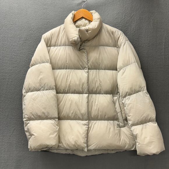 Uniqlo Puffer Jacket Womens Small Off White Full Zip Ultra Light Down - Picture 1 of 7
